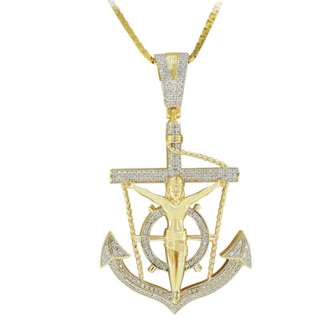 1JDP11515 - Diamond Jesus Anchor Cross Pendant